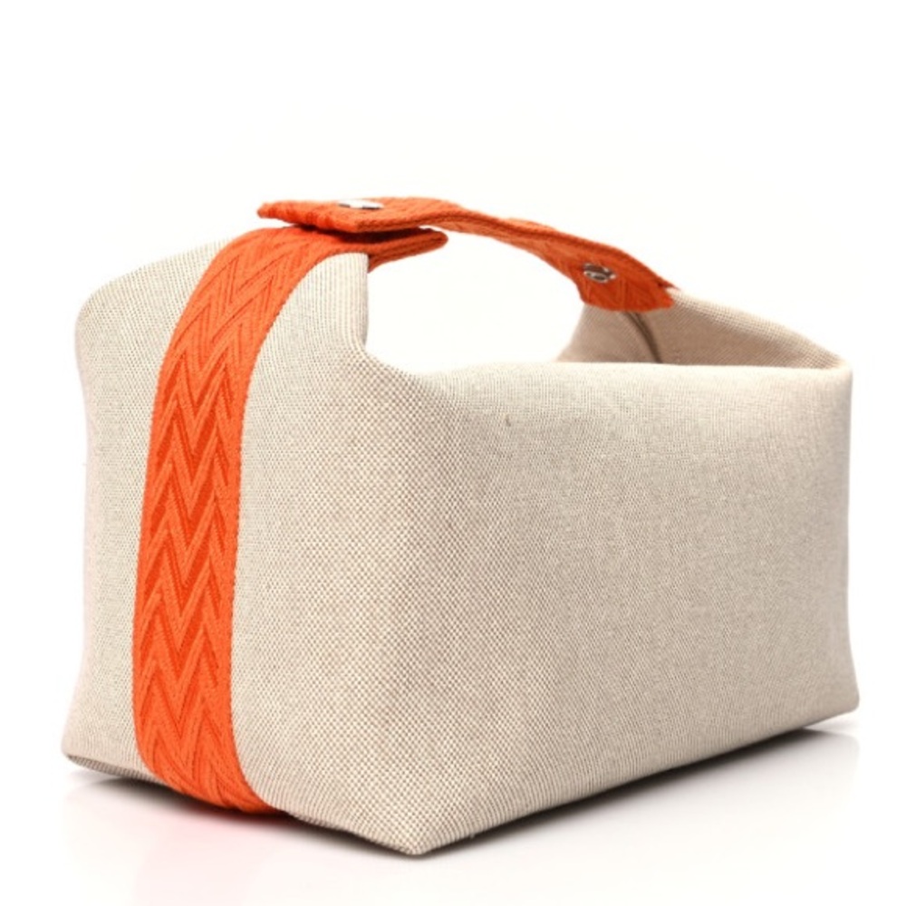 New HERMES Canvas Large Bride-A-Brac Pouch Natural Orange - Picture 4 of 11